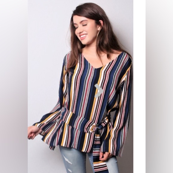 By Together Striped Belted Blouse - Picture 2 of 6
